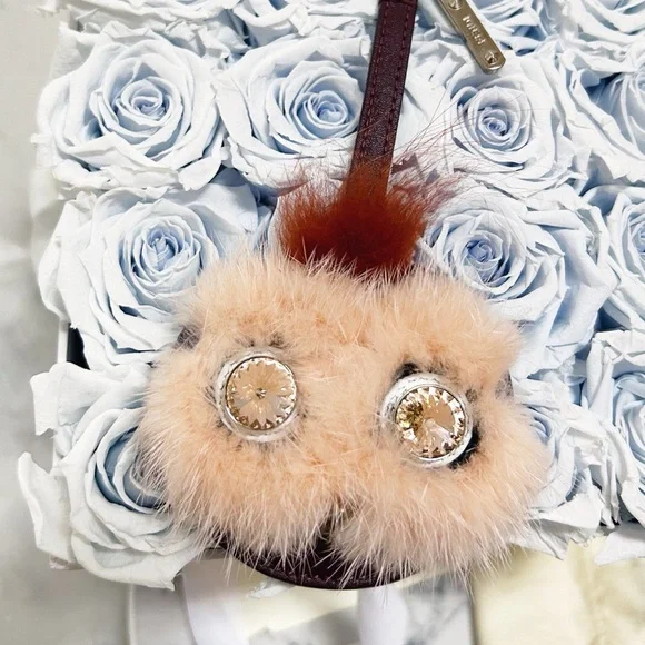 Authentic Fendi Crystal Eye Monster Mink & Rabbit Fur Compact Mirror Bag Charm - Picture 12 of 14